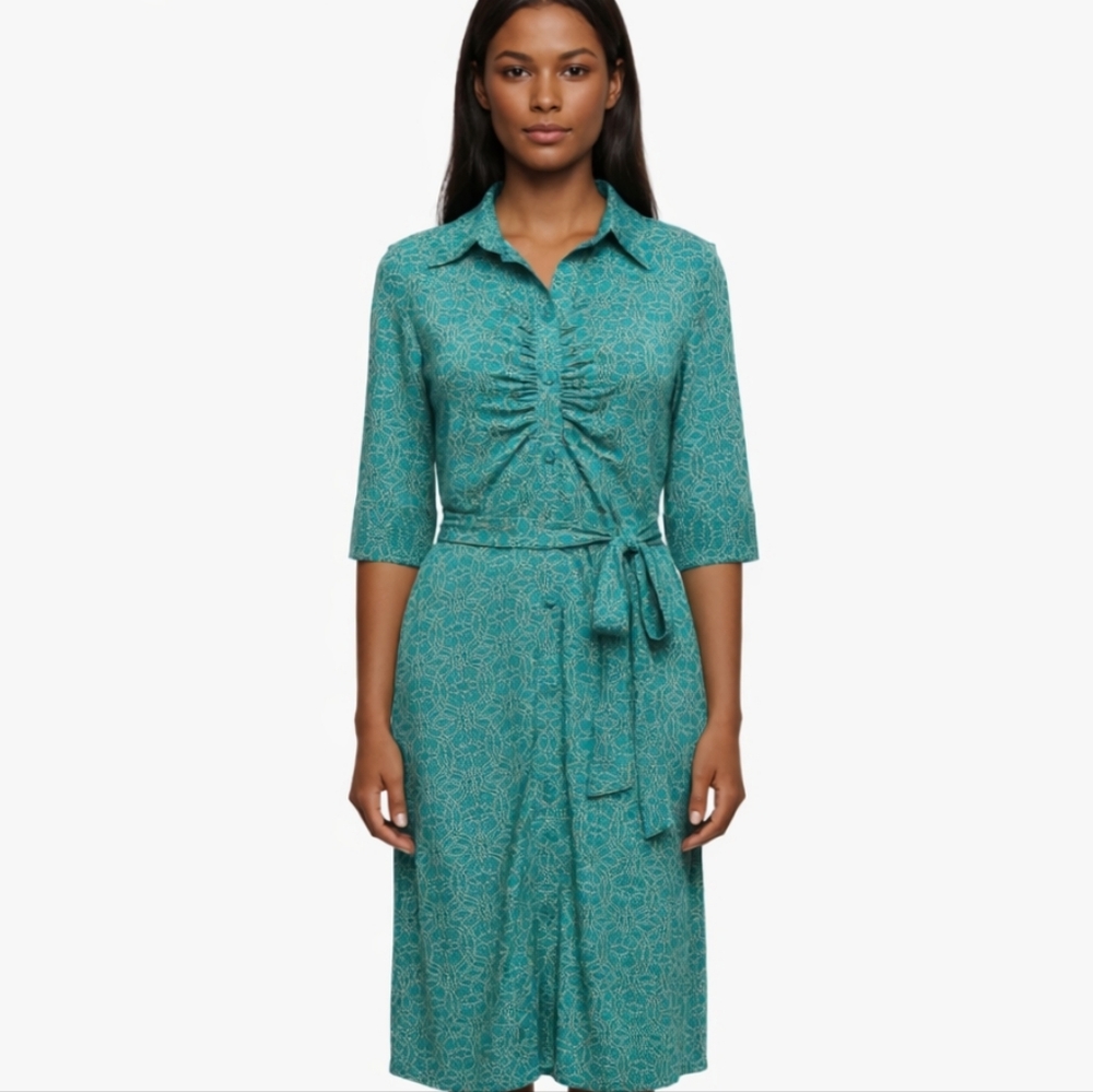 Laundry by Shelli Segal Jersey Knit Button Front Belted Geometric Dress Sz 12
